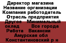 Директор магазина › Название организации ­ Компания-работодатель › Отрасль предприятия ­ Другое › Минимальный оклад ­ 1 - Все города Работа » Вакансии   . Амурская обл.,Константиновский р-н